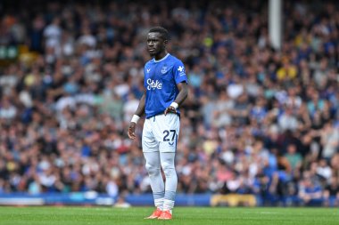 Everton 'dan İdrissa Gueye Premier Lig karşılaşmasında Everton, Brighton ve Hove Albion' a karşı Goodison Park, Liverpool, Birleşik Krallık, 17 Ağustos 2024