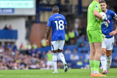 Hakem Simon Hooper Everton 'dan Ashley Young Premier League maçı sırasında Goodison Park, Liverpool' da Everton ve Hove Albion 'a karşı 17 Ağustos 2024' te oynanan kırmızı kart.