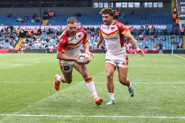 Bayley Sironen of Catalan Dragons goes over for a try during the Magic Weekend match Catalans Dragons vs Hull KR at Elland Road, Leeds, United Kingdom, 18th August 2024 clipart