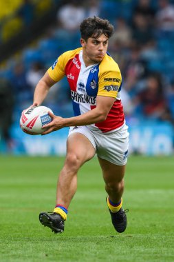 Londra Broncos takımından Oliver Leyland, 17 Ağustos 2024 'te Elland Road, Leeds, İngiltere' de oynanan Magic Weekend maçında mola verdi.