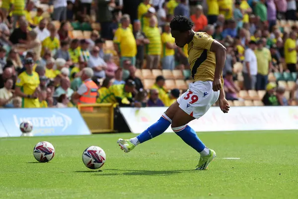 stock image Leo Duru of Blackburn Rovers warms up prior to the Sky Bet Championship match Norwich City vs Blackburn Rovers at Carrow Road, Norwich, United Kingdom, 17th August 2024