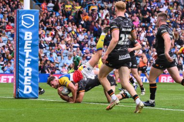 Londra Broncos takımından Josh Rourke, 17 Ağustos 2024 'te Elland Road, Leeds, İngiltere' de oynanan Magic Weekend maçında Hull FC, London Broncos 'a karşı oynuyor.