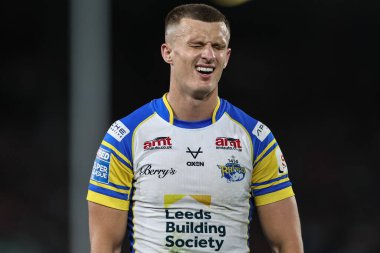 Leeds Rhinos 'tan Ash Handley, Warrington Wolves' un Leeds Rhinos 'a karşı oynadığı 17 Ağustos 2024' teki Magic Weekend maçında tepki gösterdi.