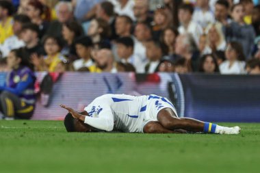 Leeds United 'dan Jnior Firpo, 14 Ağustos 2024' te Leeds Road, İngiltere 'de oynanan Carabao Kupası maçında sakatlandıktan sonra sahaya çıktı.