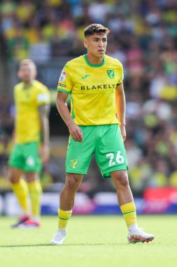 Norwich City 'den Marcelino Nunez, 17 Ağustos 2024' te Norwich City 'nin Carrow Road, Norwich' te Blackburn Rovers 'a karşı oynadığı Gökyüzü İddia Şampiyonası maçına bakıyor.