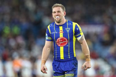 Warrington Wolves 'tan Matt Dufty Sihirli Hafta sonu maçı sırasında Warrington Wolves, Leeds Rhinos' a karşı Elland Road, Leeds, Birleşik Krallık, 17 Ağustos 2024