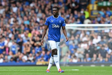 Everton 'dan Tim Iroegbunam Premier Lig maçı sırasında Everton, Brighton ve Hove Albion' a karşı Goodison Park, Liverpool, İngiltere, 17 Ağustos 2024