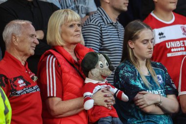 Middlesbrough taraftarları Carabao Kupası maçında Leeds United ile Middlesbrough arasında oynanan Elland Road, Leeds, İngiltere, 14 Ağustos 2024