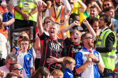 Blackburn Rovers fans celebrates the team's second goal during the Sky Bet Championship match Norwich City vs Blackburn Rovers at Carrow Road, Norwich, United Kingdom, 17th August 2024 clipart