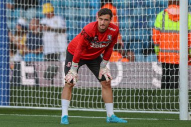 Middlesbrough 'dan Sol Brynn Carabao Kupası maçında ısınma turunda Leeds United ile Middlesbrough, Elland Road, Leeds, İngiltere, 14 Ağustos 2024