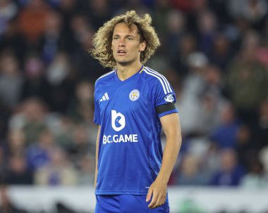 Leicester City Wout Faes Premier League maçı sırasında Leicester City Tottenham Hotspur 'a karşı King Power Stadyumu, Leicester, Birleşik Krallık, 19 Ağustos 2024