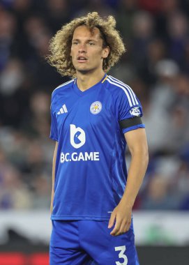 Leicester City Wout Faes Premier League maçı sırasında Leicester City Tottenham Hotspur 'a karşı King Power Stadyumu, Leicester, Birleşik Krallık, 19 Ağustos 2024