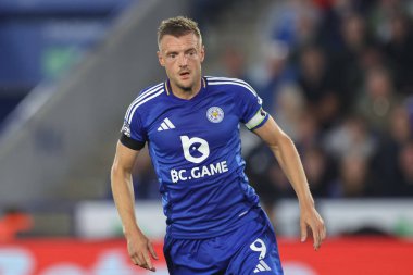 Leicester City 'den Jamie Vardy Premier League maçı sırasında Leicester City, King Power Stadyumu' nda Tottenham Hotspur 'a karşı, 19 Ağustos 2024