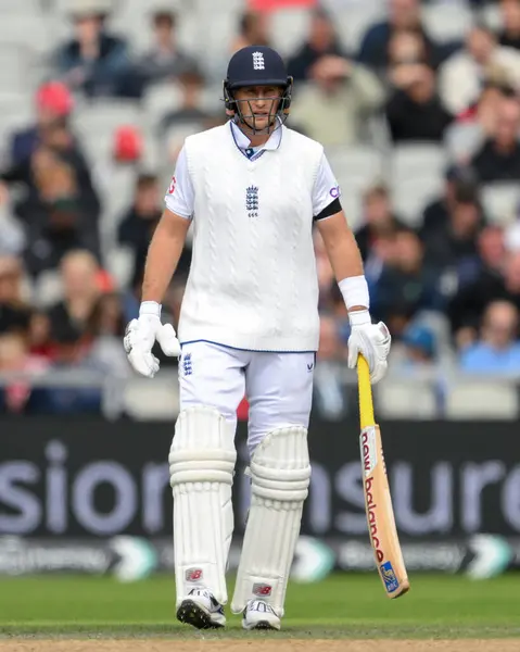 Stock image Joe Root of England during the England Men v Sri Lanka 1st Rothesay Test Match Day 2 at Old Trafford, Manchester, United Kingdom, 22nd August 2024