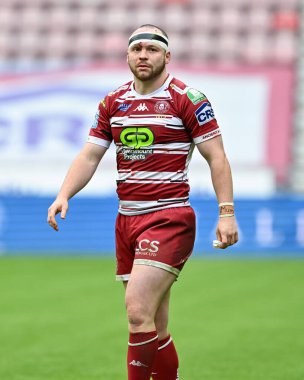 Wigan Warriors 'dan Liam Marshall, 25 Ağustos 2024' te İngiltere 'nin Wigan Stadyumu' nda oynanan 23. Betfred Süper Lig karşılaşmasında baş bandajı takıyor.