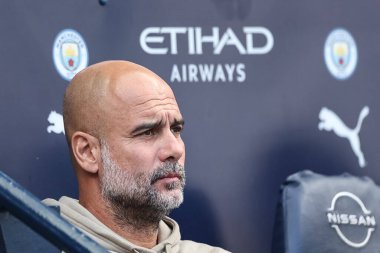 Manchester City - Ipswich Town Premier League maçı sırasında Manchester City 'nin Pep Guardiola teknik direktörü Etihad Stadyumu, Manchester, İngiltere, 24 Ağustos 2024