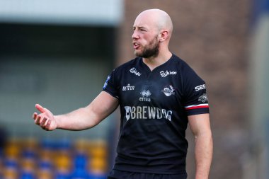 Londra Broncos takımından Lee Kershaw, 25 Ağustos 2024 'te Plough Lane, Wimbledon' da oynanan Betfred Süper Lig 23. Maçı 'nda tepki gösterdi.