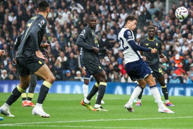 Tottenham Hotspur 'dan Brennan Johnson, Premier League maçında Tottenham Hotspur Everton' a karşı Tottenham Hotspur Stadyumu, Londra, 24 Ağustos 2024 'te oynanan karşılaşmada topa liderlik ediyor.