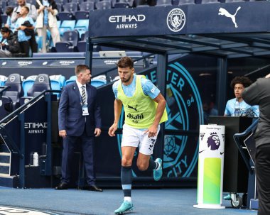 Manchester City 'den Rben Dias Premier League maçında ısınma turunda Manchester City, Etihad Stadyumu' nda Ipswich Town 'a karşı 24 Ağustos 2024
