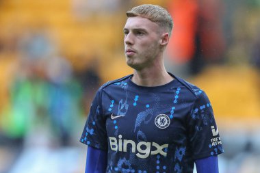 Chelsea 'den Cole Palmer Premier Lig maçında ısınma turunda Wolverhampton Wanderers Chelsea' ye karşı Molineux, Wolverhampton, İngiltere, 25 Ağustos 2024