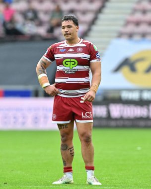 Wigan Warriors 'dan Tyler Dupree Betfred Süper Lig 23. Raundda Wigan Warriors' a karşı Hull FC maçı sırasında Wigan Stadyumu, Wigan, Birleşik Krallık, 25 Ağustos 2024