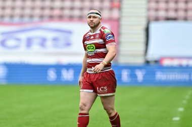 Wigan Warriors 'dan Liam Marshall, 25 Ağustos 2024' te İngiltere 'nin Wigan Stadyumu' nda oynanan 23. Betfred Süper Lig karşılaşmasında baş bandajı takıyor.