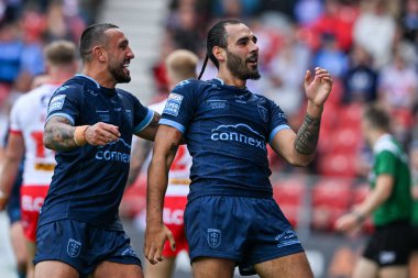 Hull KR 'dan Tyrone May 24 Ağustos 2024' te St Helens vs Hull KR 'da oynanan Betfred Süper Lig karşılaşmasında 0-14 Hull' a ulaşma çabasını kutluyor.