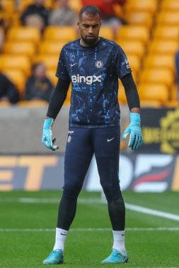 Chelsea 'den Robert Snchez Premier League maçında maç öncesi ısınma oturumunda Wolverhampton Wanderers Chelsea' ye karşı Molineux, Wolverhampton, İngiltere, 25 Ağustos 2024