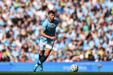 Manchester City 'den Rben Dias Premier League maçında topla birlikte Manchester City, Etihad Stadyumu' nda Ipswich Town 'a karşı, 24 Ağustos 2024