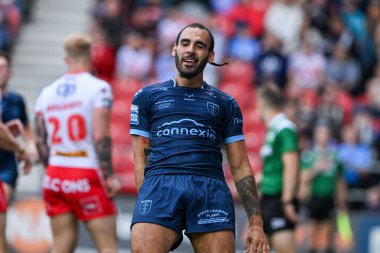 Hull KR 'dan Tyrone May 24 Ağustos 2024' te St Helens vs Hull KR 'da oynanan Betfred Süper Lig karşılaşmasında 0-14 Hull' a ulaşma çabasını kutluyor.
