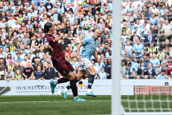 stock image Erling Haaland of Manchester City scores to make it 3-1 during the Premier League match Manchester City vs Ipswich Town at Etihad Stadium, Manchester, United Kingdom, 24th August 2024