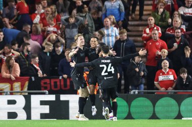 Stoke City 'den Milyon Manhoef, 27 Ağustos 2024' te Middlesbrough, Middlesbrough 'a karşı Stoke City' de oynanan Carabao Kupası maçında 0-4 'lük galibiyetini kutluyor.