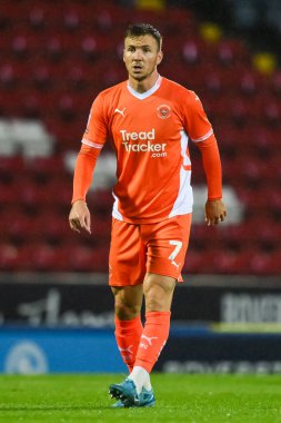 Blackpool 'dan Lee Evans, Carabao Kupası maçı sırasında Blackburn Rovers' a karşı Blackpool, Blackburn, Birleşik Krallık, 27 Ağustos 2024