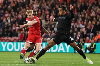 Stoke City 'den Ashley Phillips, Middlesbrough - Middlesbrough maçı sırasında Middlesbrough - Stoke City maçında Middlesbrough, Middlesbrough, Birleşik Krallık' tan Josh Coburn 'un attığı şutu blokluyor.