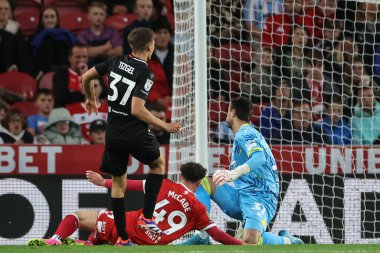 Emre Tezgel of Stoke City scores to make it 0-1 during the Carabao Cup match Middlesbrough vs Stoke City at Riverside Stadium, Middlesbrough, United Kingdom, 27th August 2024 clipart