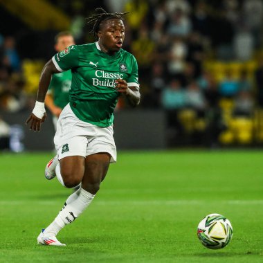 Michael Obafemi of Plymouth Argyle breaks with the ball during the Carabao Cup match Watford vs Plymouth Argyle at Vicarage Road, Watford, United Kingdom, 27th August 2024 clipart