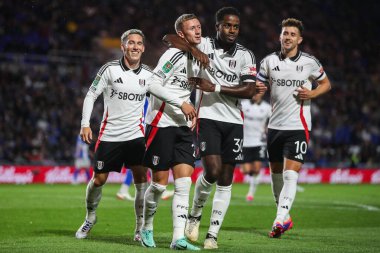 Fulham 'dan Jay Stansfield, 27 Ağustos 2024' te St Andrews, Birmingham, Birleşik Krallık 'ta oynanan Carabao Kupası maçında 0-2' lik galibiyetini kutluyor.