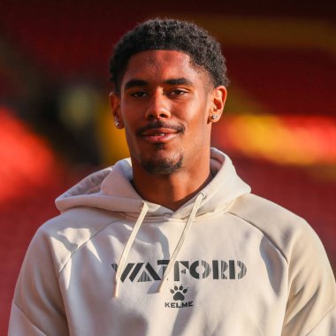 Watford Papaz Yolu Stadyumu 'ndan Yasser Larouci, Carabao Kupası karşılaşması öncesinde Watford ve Plymouth Argyle' a karşı Vicarage Road, Watford, Birleşik Krallık, 27 Ağustos 2024 'te geldi.