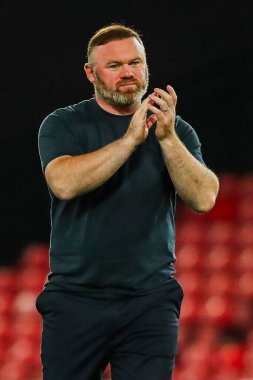 Wayne Rooney of Plymouth Argyle acknowledges the fans after the teams defeat following the Carabao Cup match Watford vs Plymouth Argyle at Vicarage Road, Watford, United Kingdom, 27th August 202 clipart