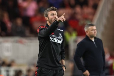 Michael Carrick manger of Middlesbrough reacts in the technical area during the Carabao Cup match Middlesbrough vs Stoke City at Riverside Stadium, Middlesbrough, United Kingdom, 27th August 202 clipart