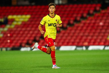 Leo Ramirez-Espain of Watford in action during the Carabao Cup match Watford vs Plymouth Argyle at Vicarage Road, Watford, United Kingdom, 27th August 202 clipart