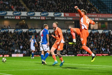 Blackpool 'dan Hayden Coulson, 27 Ağustos 202' de Blackburn, İngiltere 'deki Blackburn Park' ta oynanan Blackburn Rovers-Blackpool Carabao Kupası maçında 1-2 'lik galibiyetini kutluyor.