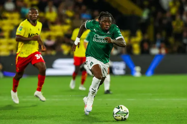 stock image Michael Obafemi of Plymouth Argyle breaks with the ball during the Carabao Cup match Watford vs Plymouth Argyle at Vicarage Road, Watford, United Kingdom, 27th August 2024