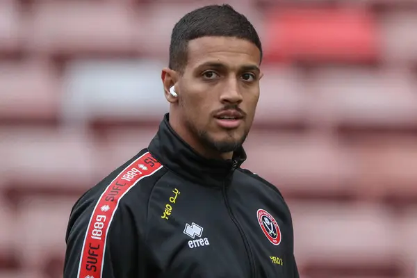 stock image Vinicius Souza of Sheffield United arrives during the Carabao Cup match Barnsley vs Sheffield United at Oakwell, Barnsley, United Kingdom, 27th August 2024