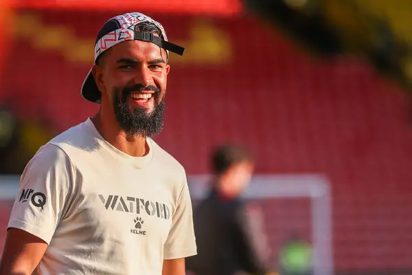 stock image Imran Louza of Watford arrives at Vicarage Road Stadium prior to the Carabao Cup match Watford vs Plymouth Argyle at Vicarage Road, Watford, United Kingdom, 27th August 2024