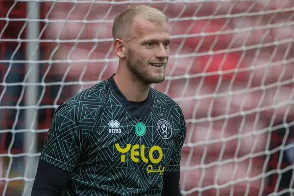 Stock image Adam Davies of Sheffield United in the pregame warmup session during the Carabao Cup match Barnsley vs Sheffield United at Oakwell, Barnsley, United Kingdom, 27th August 202