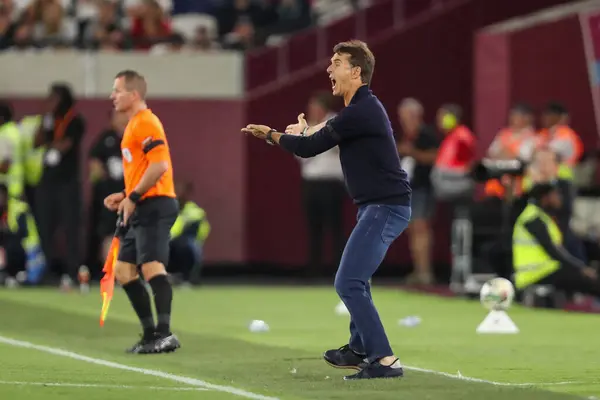 stock image Julen Lopetegui Manager of West Ham United gives his team instructions during the Carabao Cup match West Ham United vs Bournemouth at London Stadium, London, United Kingdom, 28th August 2024