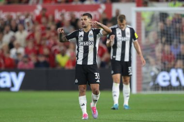 Newcastle United takımından Bruno Guimares, Nottingham Forest, Newcastle United 'a karşı 28 Ağustos 2024' te oynanan Carabao Kupası maçında antrenman yapıyor.