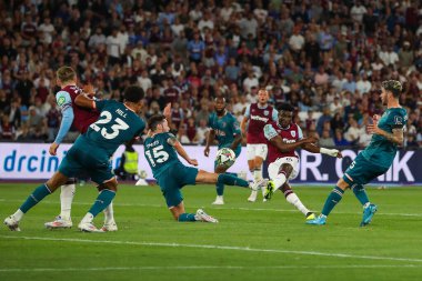 West Ham United takımından Muhammed Kudus, 28 Ağustos 2024 'te Londra' daki Londra Stadyumu 'nda oynanan West Ham United-Bournemouth maçında gol attı.