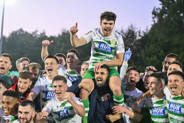 The New Saints, UEFA Konferans Ligi maçının tam zamanlı sonucunu kutluyor. The New Saints vs FK Panevys, Park Hall Stadyumu, Oswestry, Birleşik Krallık, 29 Ağustos 2024